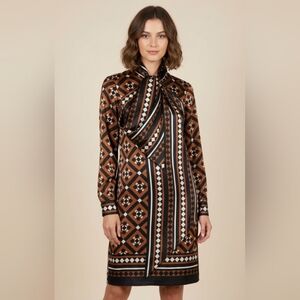 MARY KATRANTZOU Brown and Black Geometric Sheath Dress Size 4